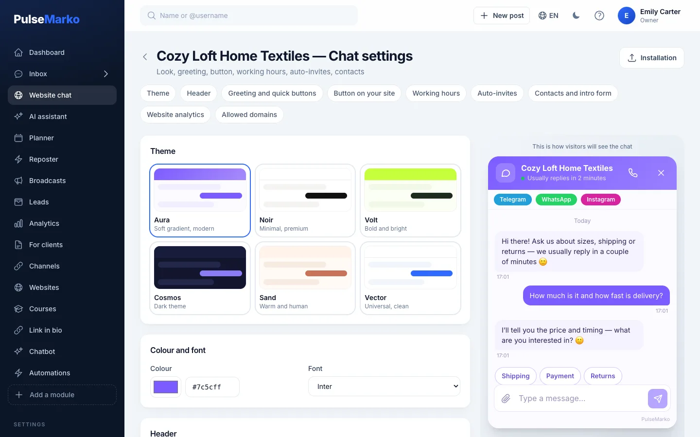 Chat look with live preview