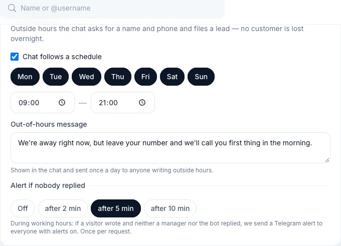 Chat working hours